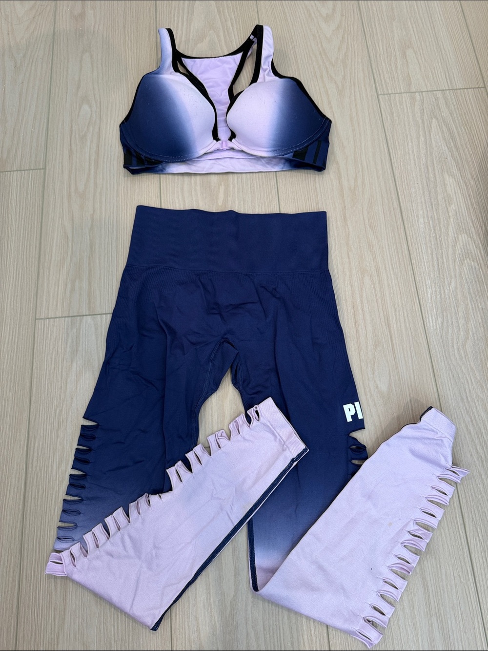 PINK Victoria's Secret Ombre Navy and Light Pink Cutout Leggings Set